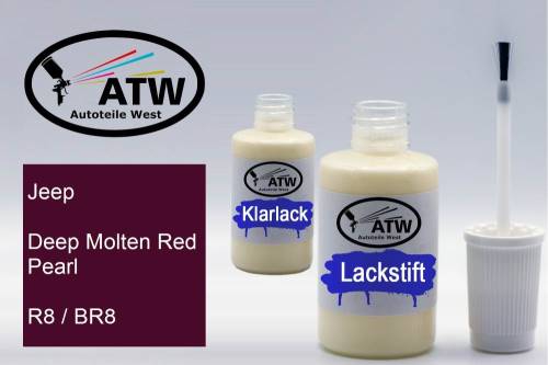 Jeep, Deep Molten Red Pearl, R8 / BR8: 20ml Lackstift + 20ml Klarlack - Set, von ATW Autoteile West.